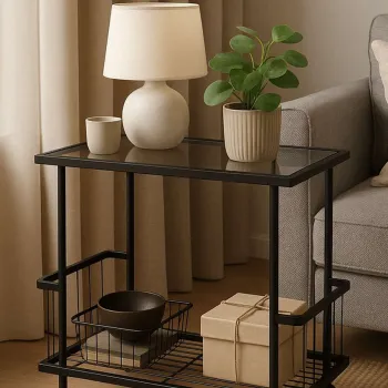 Masuta, Hanah Home, Fuji, 60x55x35 cm, Sticla temperata, Negru / Fume imagine