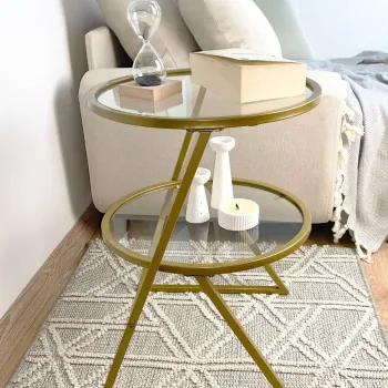 Masuta, Hanah Home, Valencia, 42x55x42 cm, Sticla temperata, Auriu imagine