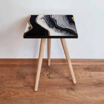 Masuta, Leona, Shp285, 35x42x35 cm, Negru / Auriu / Alb imagine