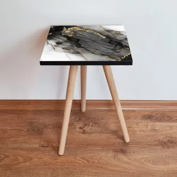 Masuta, Leona, Shp391, 35x42x35 cm, Negru / Auriu / Alb imagine