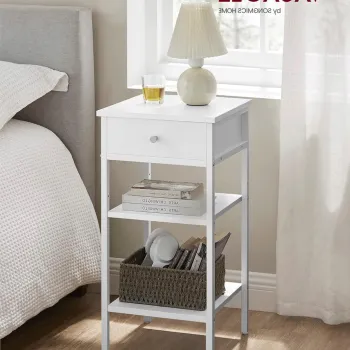 Masuta living / noptiera Vasagle, 35x35x70 cm, PAL/otel, alb imagine