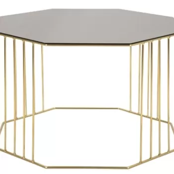 Masuta pentru cafea, Mauro Ferretti, Octagon, O 70 x 45 cm, fier/sticla, auriu/bronz imagine