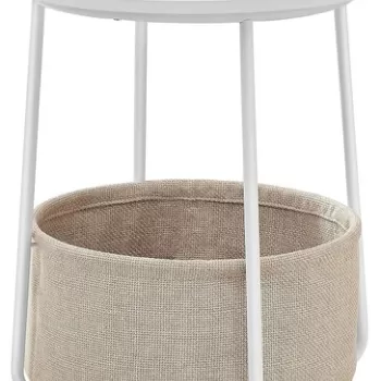 Masuta pentru cafea Vasagle, D45 x 51 cm, PAL/otel/poliester, alb/bej imagine