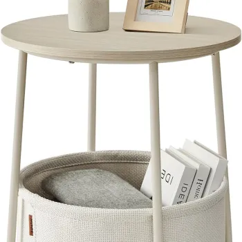 Masuta pentru cafea Vasagle, D45 x 51 cm, PAL/otel/poliester, alb/crem imagine