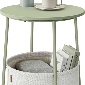 Masuta pentru cafea Vasagle, D45 x 51 cm, PAL/otel/poliester, verde/bej imagine