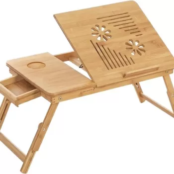 Masuta pentru laptop, Songmics, LLD002, inaltime ajustabila, 55x35x21-29 cm, bambus imagine