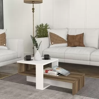 Masuta pentru living, Wooden Art, Chain White Walnut, 80x32.6x43.6 cm imagine