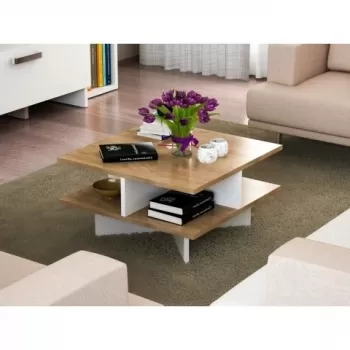 Masuta pentru living, Wooden Art, Hamton Walnut White, 60x60x31.2 cm imagine