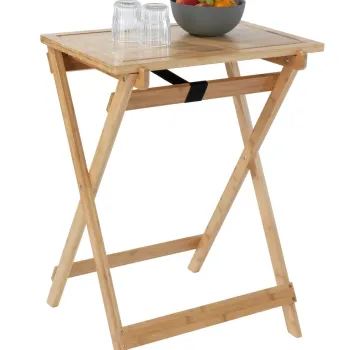 Masuta pliabila cu blat detasabil, Wenko, Lugo, 52 x 79 x 60 cm, bambus, maro imagine