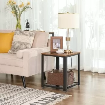 Masuta, Vasagle, 45 x 45 x 55 cm, fier/PAL, maro rustic imagine