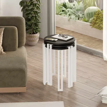 Masute (3 Pieces), Hanah Home, Palma, PAL, Alb/Negru imagine