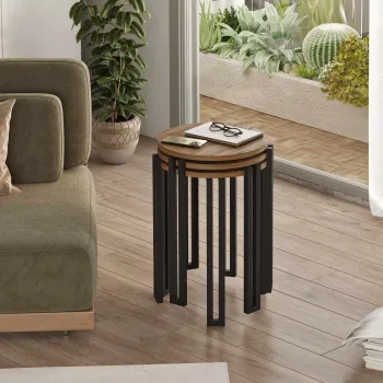 Masute (3 Pieces), Hanah Home, Palma, PAL, Nuc / Negru imagine