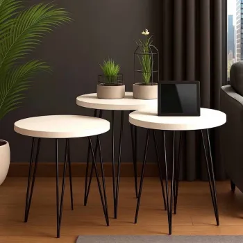 Masute (3 Pieces), Hanah Home, Peka252, PAL, Alb/Negru imagine