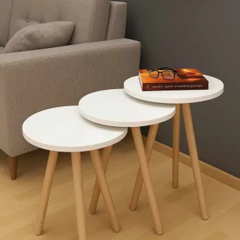 Masute (3 Pieces), Hanah Home, Sensibil-152, PAL, Alb / Natural imagine