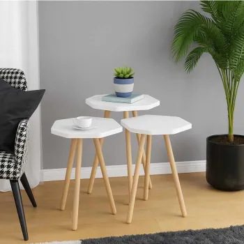 Masute (3 Pieces), Hanah Home, Sensibil-155, PAL, Alb imagine