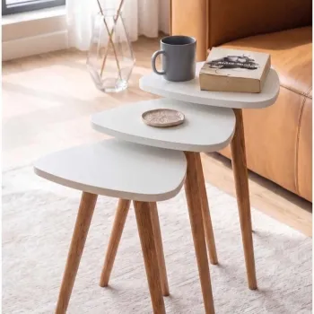 Masute (3 Pieces), Hanah Home, Sensibil452, PAL, Alb / Natural imagine