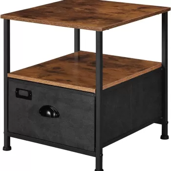 Noptiera cu 1 sertar textil Vasagle. 40 x 40 x 46.4 cm, MDF/imitatie piele intoarsa, maro rustic imagine