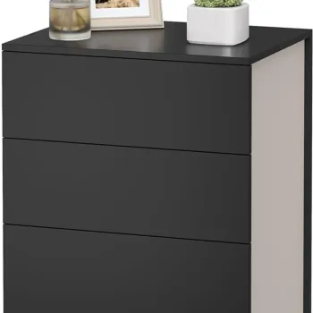 Noptiera cu 3 sertare, Vasagle, 45x35x58.7 cm, asamblare fara unelte, PAL, negru cerneala/bej imagine