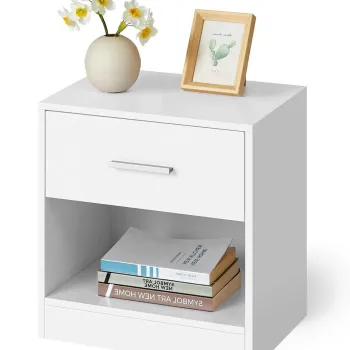 Noptiera cu sertar Vasagle, 39x27.6x41 cm, PAL, alb imagine