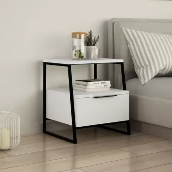 Noptiera, Decortie, Pal, 45x50x41 cm, Alb negru imagine