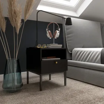 Noptiera ELTAP, Lanzzi, 40x40x50 cm, MDF laminat, negru/auriu imagine