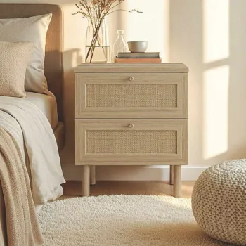Noptiera, Hanah Home, Baru, 50x58x42 cm, Bej imagine