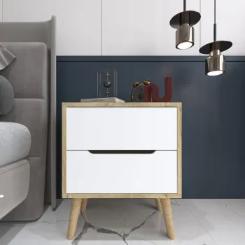 Noptiera, Hanah Home, Flora, 50x60x44 cm, PAL, Stejar Safir / Alb imagine