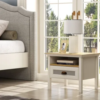 Noptiera, Hanah Home, FRN-21017, 60.4x48.1x44.2 cm, PAL, Crem / Stejar / Gri imagine