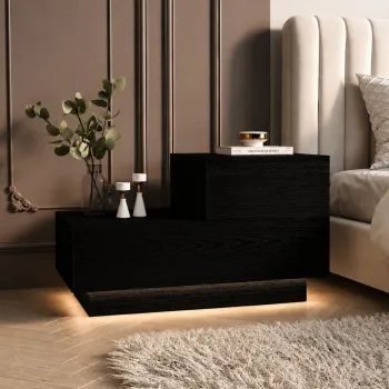 Noptiera, Hanah Home, Kayra, 70x35x38.3 cm, PAL, Black Wood imagine