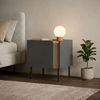 Noptiera, Hanah Home, Lucile, 45.5x47.8x35 cm, PAL, Stejar Sepet / Antracit / Negru imagine