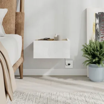 Noptiera, Hanah Home, Onda LED, 38.4x18.5x31 cm, Alb / Stejar imagine