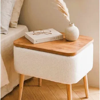 Noptiera, Hanah Home, Puf02Peka02, 60x55x30 cm, PAL, Alb / Natural imagine