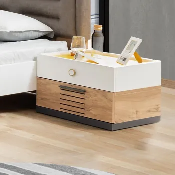 Noptiera, Hanah Home, Relax, 110x36x55 cm, PAL, Alb / Antracit / Galben / Maro imagine