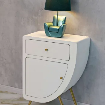 Noptiera inalta Venus, Mauro Ferretti, 60x32x79 cm, MDF/fier, alb/auriu imagine