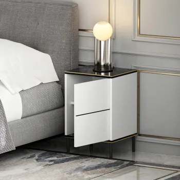 Noptiera, Inarch, Imaj, 40x60x35 cm, PAL, Alb / Negru / Auriu imagine