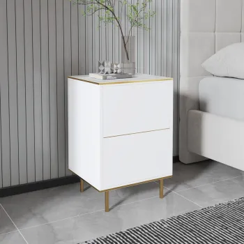 Noptiera, Inarch, Imaj, 40x60x35 cm, PAL, Marmura alba/aur imagine