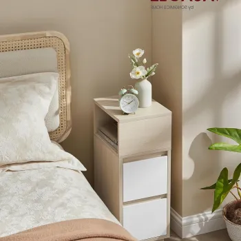 Noptiera Kailyn, Vasagle, 30x25x65 cm, MDF/PAL, natural/alb imagine