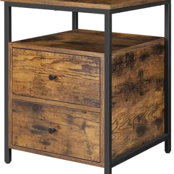 Noptiera / masuta laterala Vasagle, Vincyer, 45x45x60 cm, PAL/sticla, maro rustic imagine