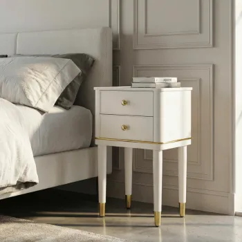 Noptiera, Mauro Ferretti, Camille, 40x30x71 cm, lemn de pin, alb/auriu imagine