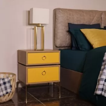 Noptiera, Mod Design, CARTER, 50x59x40 cm, Stejar / Galben imagine