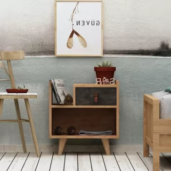 Noptiera, Mod Design, Polla, 50x52x40 cm, Stejar / Gri inchis imagine