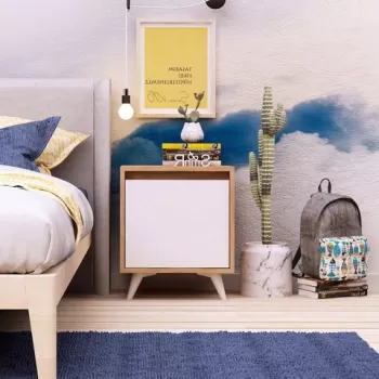 Noptiera, Mod Design, Yeppuga, 45x52x40 cm, Stejar / Alb imagine