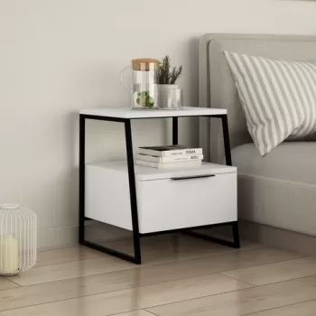 Noptiera Pal, Decortie, 25x27x60 cm, alb imagine