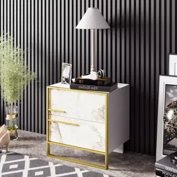 Noptiera Polka, Zena Home, 50x38.5x51.8 cm, auriu/alb imagine