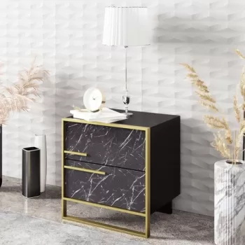 Noptiera Polka, Zena Home, 50x38.5x51.8 cm, auriu/negru imagine