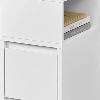 Noptiera Slim, Vasagle, 30x25x65 cm, compartiment flexibil stanga-dreapta, MDF/PAL, alb cloud imagine