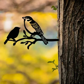 Obiect decorativ de gradina, Bird On The Branch 02, 40x20 cm, Negru imagine