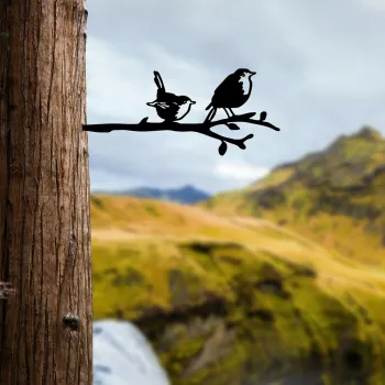 Obiect decorativ de gradina, Bird On The Branch 03, 55x22 cm, Negru imagine