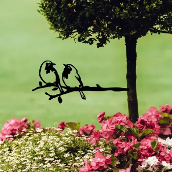 Obiect decorativ de gradina, Bird On The Branch 06, 50x20 cm, Negru imagine