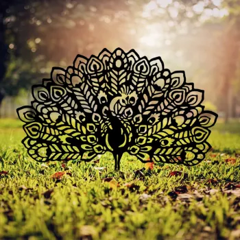 Obiect decorativ de gradina, Peacock 01, 53x61 cm, Negru imagine